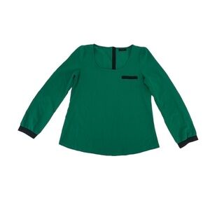 Mine Green Black Trim Long Sleeve Back Button Up Blouse Size Medium Women’s